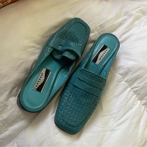 Vintage blue leather slides